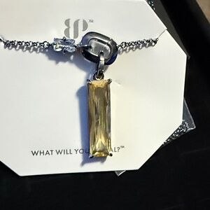 Rectangular citrine CZ Crystal Pendant Necklace - hematite Tone